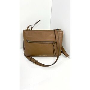 Vince Camuto Brown Pebbled Leather Crossbody Bag Zip Pocket Adjustable Strap